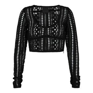 Givenchy Cropped Open-Knit Straps Sweater Black Womens